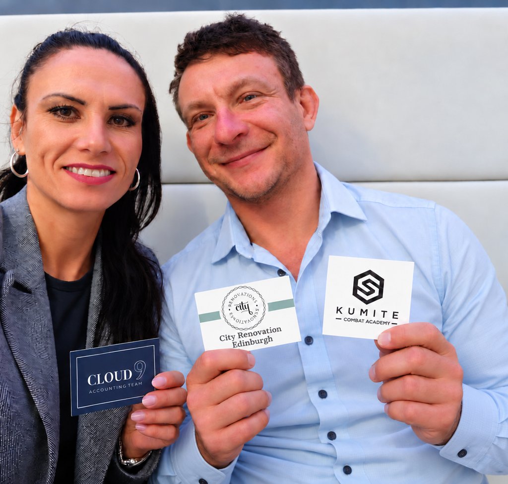 Martina Sujova of Cloud 9 Accounting Team with client of City Renovation Edinburgh and Kumite Combat Academy